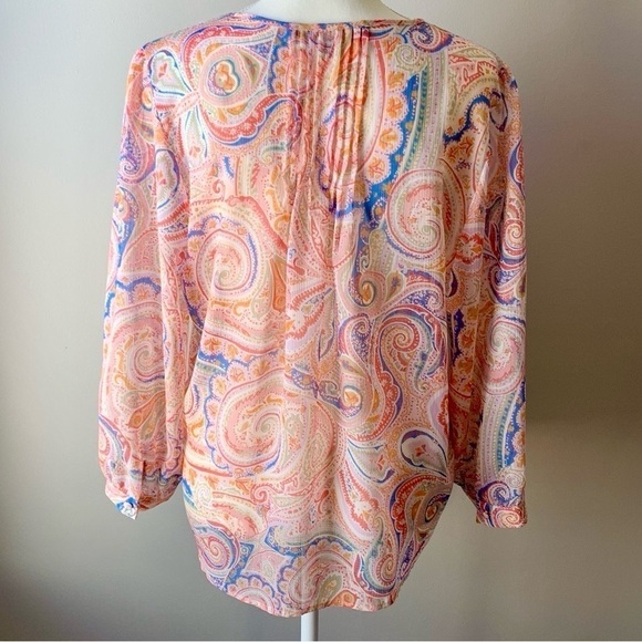 NWOT Tommy Hilfiger Peasant Blouse Lightweight Paisley Pastel Large Bohemian - Picture 7 of 12